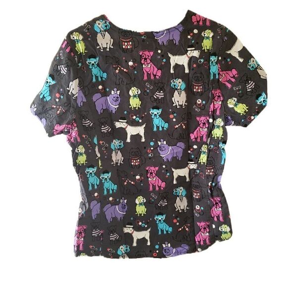 ScrubStar Dark Gray Multi-Color Cute Dogs Short Sleeve Scrub Top - Picture 3 of 4